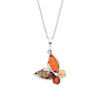 Sterling Silver Baltic Amber Butterfly Pendant Necklace