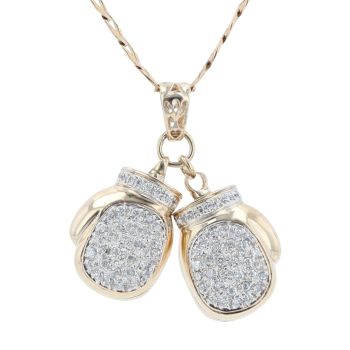 9ct Yellow Gold Cubic Zirconia Boxing Glove Pendant And Chain 24"