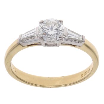 18ct Yellow Gold 0.65ct Brilliant And Baguette Cut Diamond Solitaire Ring