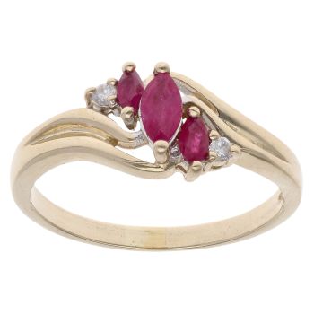 9ct Yellow Gold 0.05ct Diamond And Ruby Ring