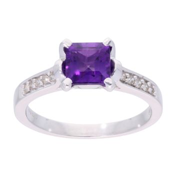 9ct White Gold Amethyst and Diamond Square Ring