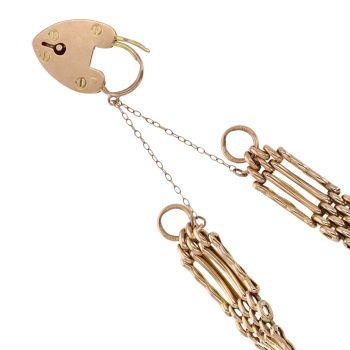 9ct Yellow Gold Heart Lock Gate Bracelet 6.5"