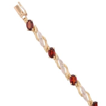 9ct Yellow Gold 0.05ct Diamond and Garnet Bracelet 7.5"