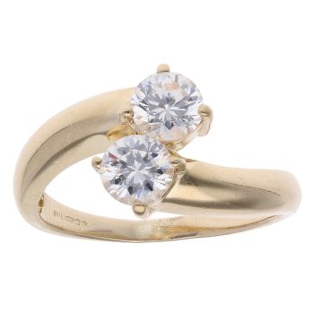 14ct Yellow Gold Cubic Zirconia Two Stone Twist Ring