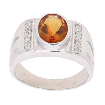 9ct White Gold 0.10ct Diamond and Citrine Solitaire Ring