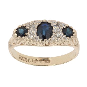 9ct Yellow Gold Sapphire and 0.04ct Diamond Ring