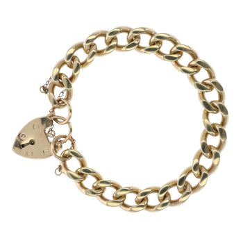 9ct Yellow Gold Heart Lock Charm Bracelet 7"