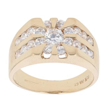 14ct Yellow Gold Cubic Zirconia Cluster Signet Ring