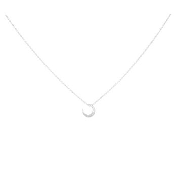 Silver Cubic Zirconia Moon Pendant And Chain 18"