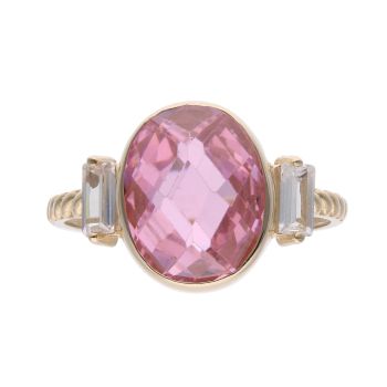 Children's 14ct Yellow Gold Cubic Zirconia And Pink Gemstone Ring