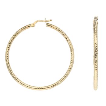 14ct Yellow Gold Patterned Hoop Earrings