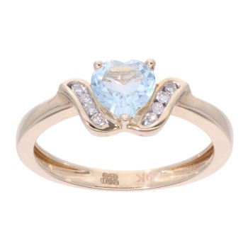9ct Yellow Gold Blue Topaz Heart And Diamond Ring