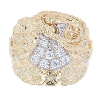 9ct Yellow Gold Cubic Zirconia Patterned Saddle Ring