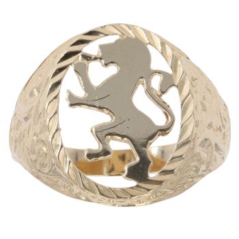 9ct Yellow Gold Lion Patterned Signet Ring