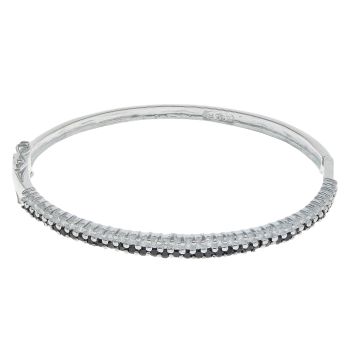 Silver Black And White Cubic Zirconia Bangle By Icesia