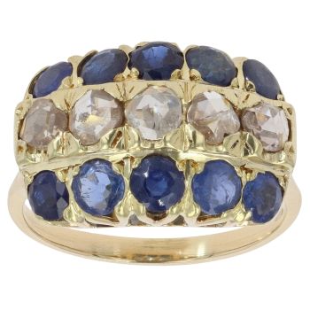 14ct Yellow Gold Cubic Zirconia and Blue Gemstone Cluster Ring