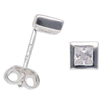 Silver Cubic Zirconia Square Stud Earrings