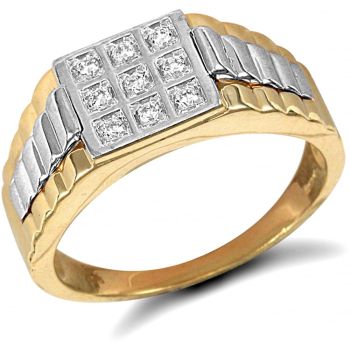 9ct Yellow Gold Gents Cubic Zirconia Ring