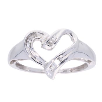 9ct White Gold Baguette Diamond Heart Ring
