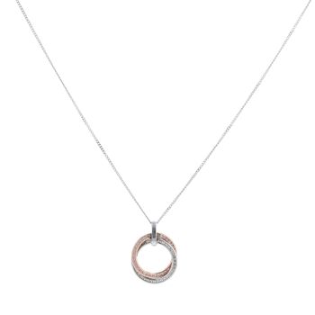 9ct White And Rose Gold Cubic Zirconia Circles Pendant And Chain 18"