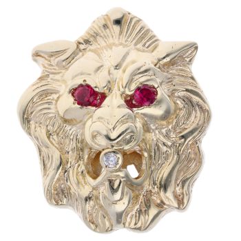 9ct Yellow Gold Cubic Zirconia And Created Ruby Lion Ring