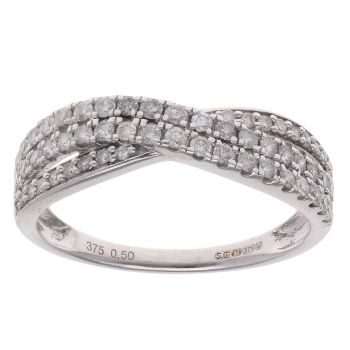 9ct White Gold 0.50ct Brilliant Cut Diamond Crossover Ring