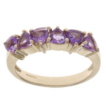 9ct Yellow Gold Amethyst Six Stone Dress Ring