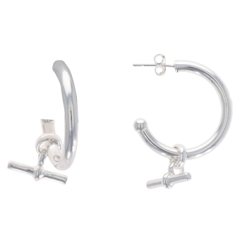 Silver T-Bar Drop Hoop Earrings By Icesia