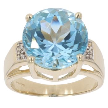9ct Yellow Gold 0.05ct Diamond And Blue Topaz Single Stone Ring