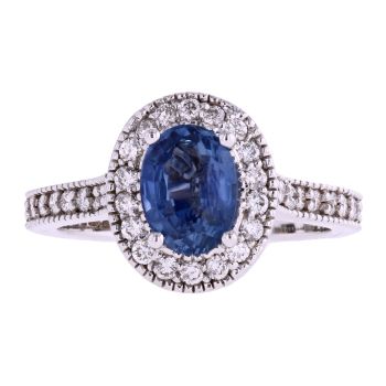 18ct White Gold Diamond And Sapphire Cluster Ring