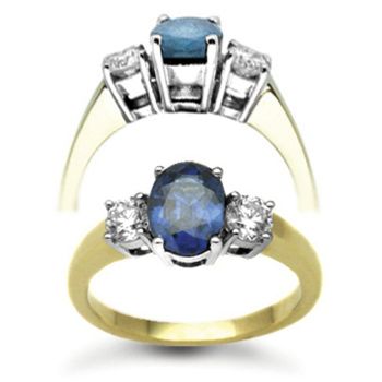 18 Carat Yellow Gold 3 Stone Diamond-48pt Sapphire -1.50ct Ring