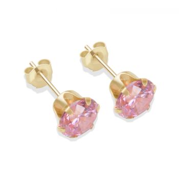 9ct yellow gold 6mm pink CZ stud Earrings