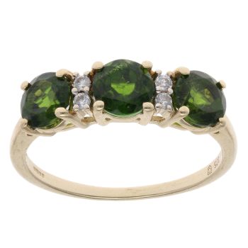 9ct Yellow Gold Cubic Zirconia Diopside Three Stone Ring