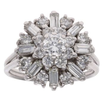 18ct White Gold 1.80ct Brilliant And Baguette Cut Diamond Cluster Ring