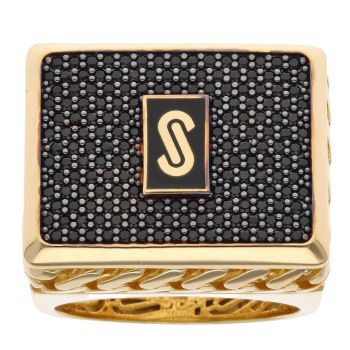 14ct Yellow Gold Monaco Classic Black Cubic Zirconia Signet Ring