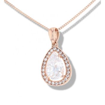 9ct Rose Gold Pear Shape Crystal Pendant And 16" Chain