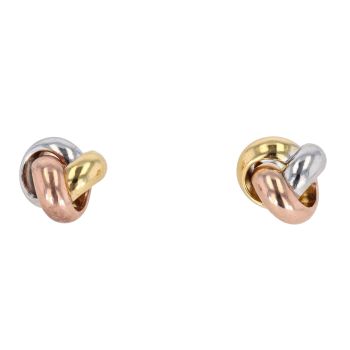 9ct Yellow White and Rose Gold Knot Stud Earrings