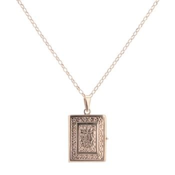 9ct Yellow Gold Patterned Rectangular Locket Pendant And Chain 20"