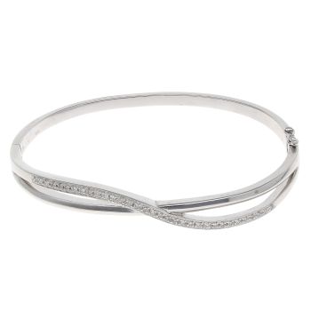 9ct White Gold 0.33ct Brilliant Cut Diamond Cut Bangle