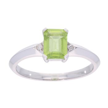 9ct White Gold Peridot and Diamond Rectangular Ring