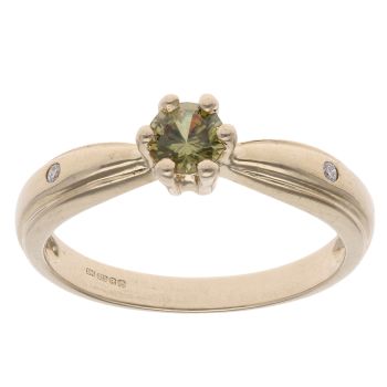 9ct Yellow Gold Peridot and 0.02ct Diamond Single Stone Ring