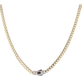 14ct Yellow Gold Monaco Classic Pave Lock Curb Chain 18"