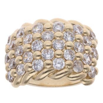 9ct Yellow Gold Cubic Zirconia Five Row Keeper Ring