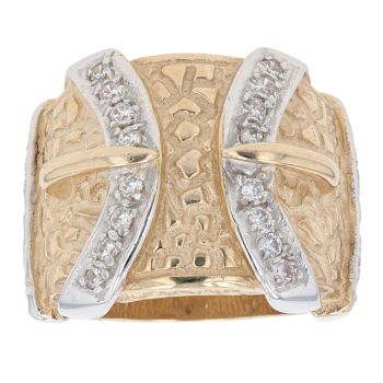 9ct Yellow And White Gold Cubic Zirconia Double Buckle Ring