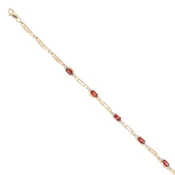 9ct Yellow Gold Garnet and Diamond Bracelet 7"
