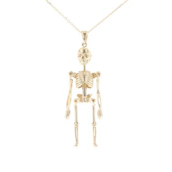 9ct Yellow Gold Movable Skeleton Pendant And Chain 18"