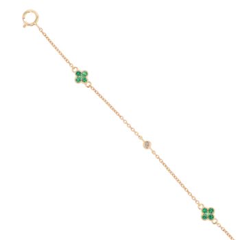 9ct Yellow Gold 0.04ct Diamond And Created Emerald Bracelet 7"