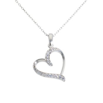 Silver Cubic Zirconia Heart Pendant And Chain by Icesia