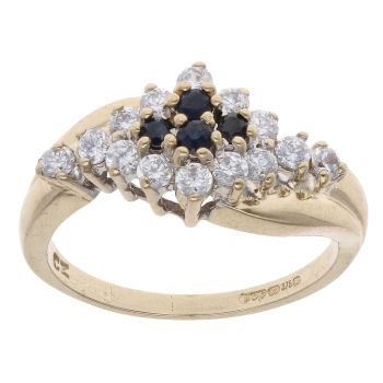 9ct Yellow Gold Sapphire and Cubic Zirconia Cluster Ring