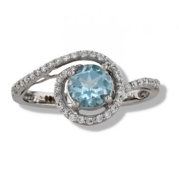 9ct White Gold Blue Topaz And Cubic Zirconia Swirl Ring